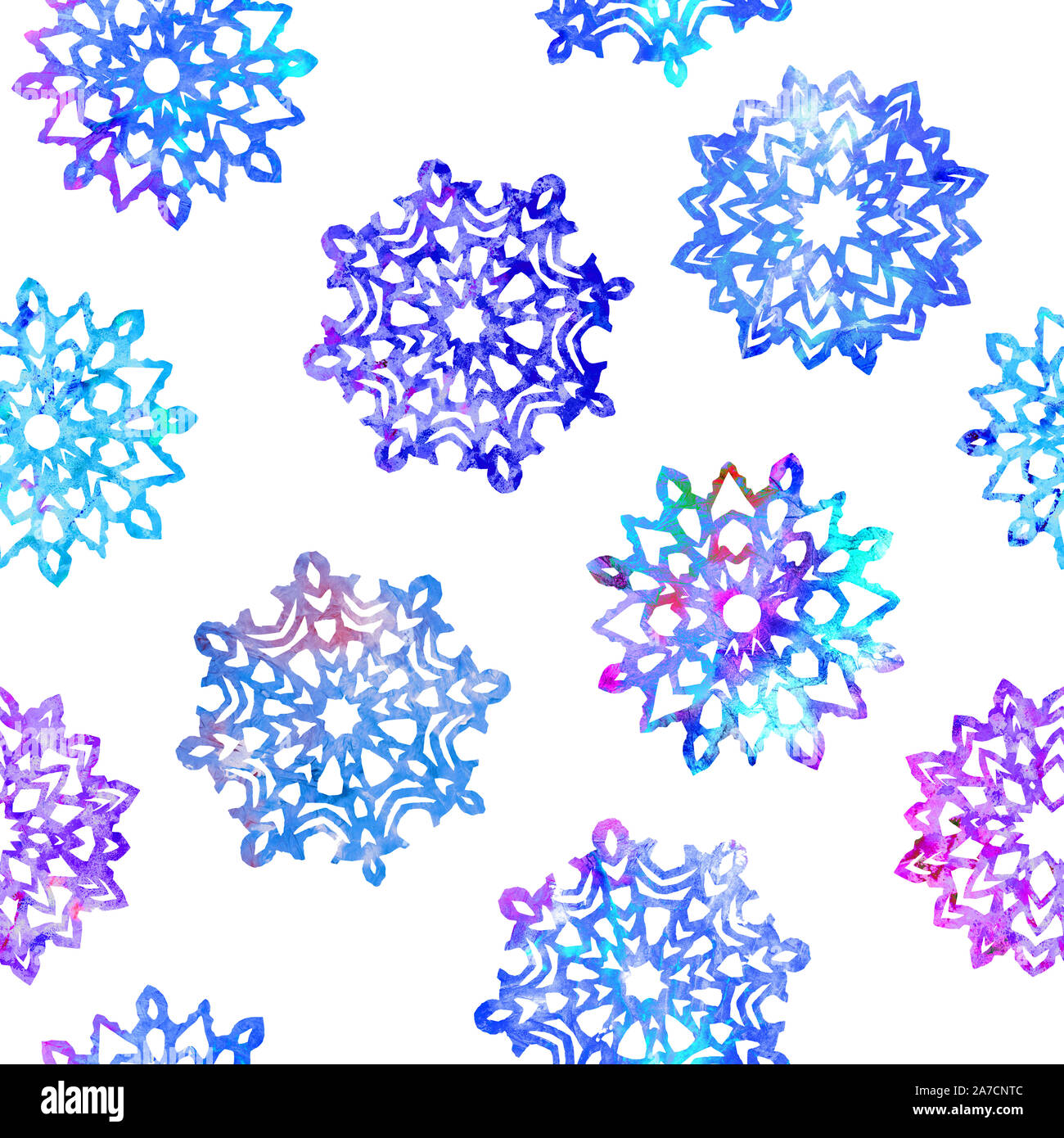 Colección de copos de nieve, corte forma con toques de color azul, la  paleta de colores de acuarela pintada a mano la ilustración perfecta de  diseño del patrón en blanco Fotografía de