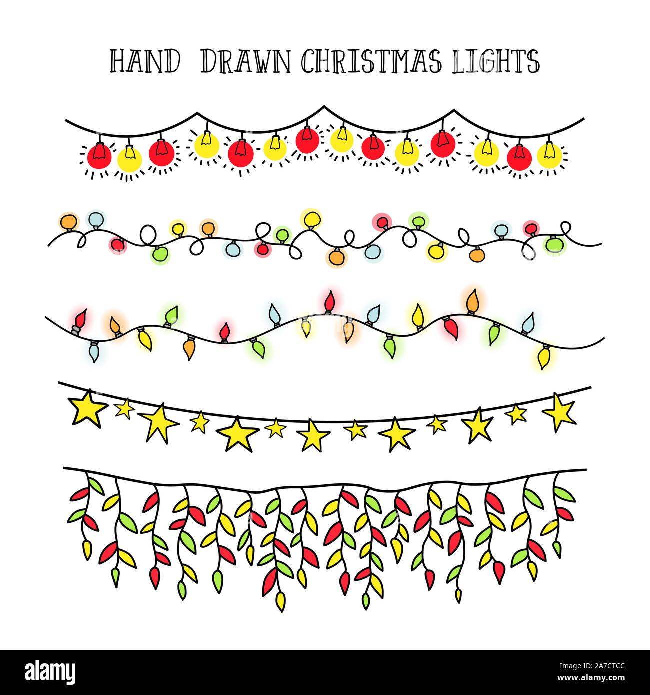 Guirnalda festiva de la decoración dibujo vectorial doodle. set dibujar a  mano las luces de Navidad Imagen Vector de stock - Alamy