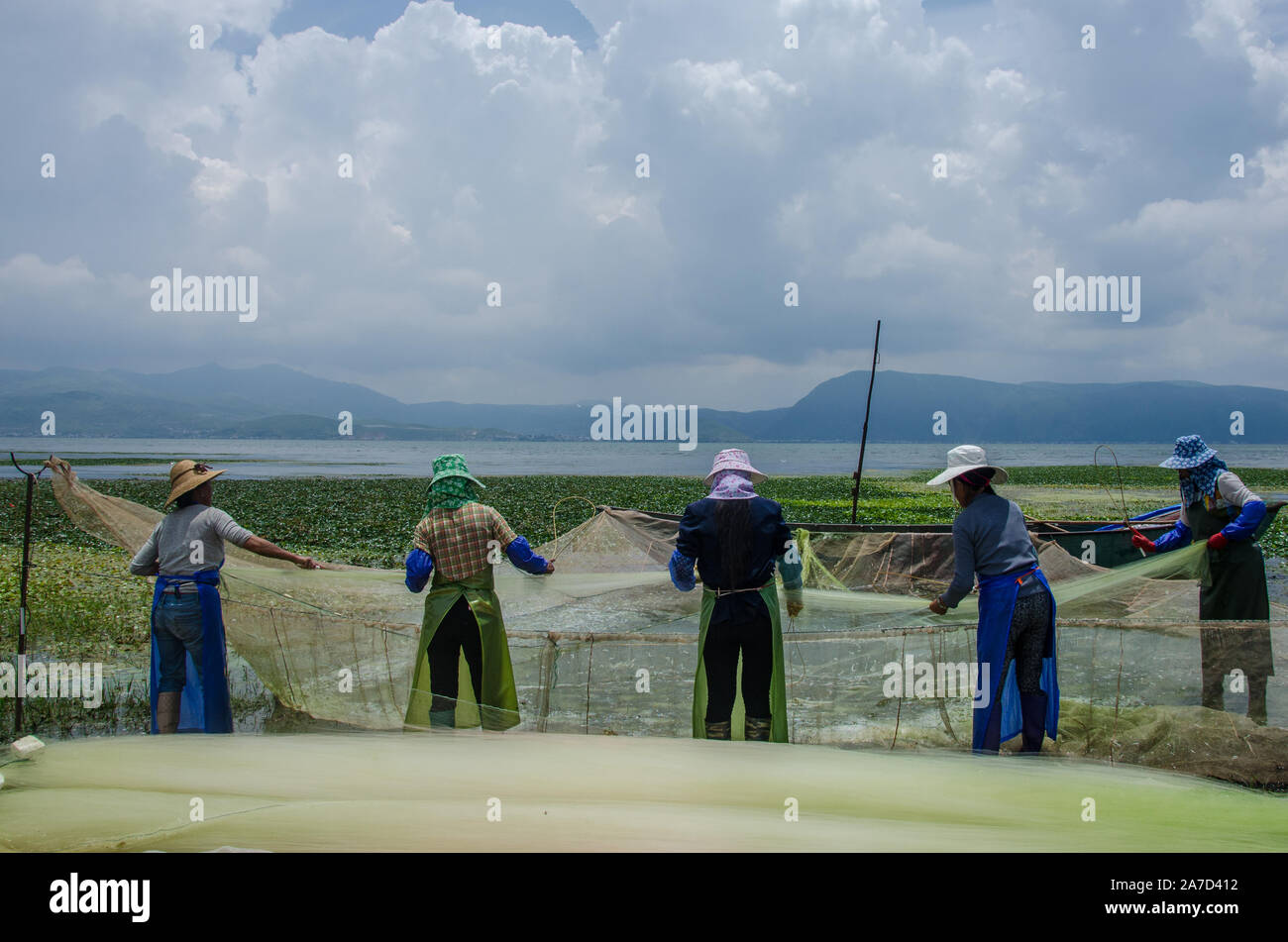 Pescadora de el lago ErHai, Dali, Yunnan, China Foto de stock