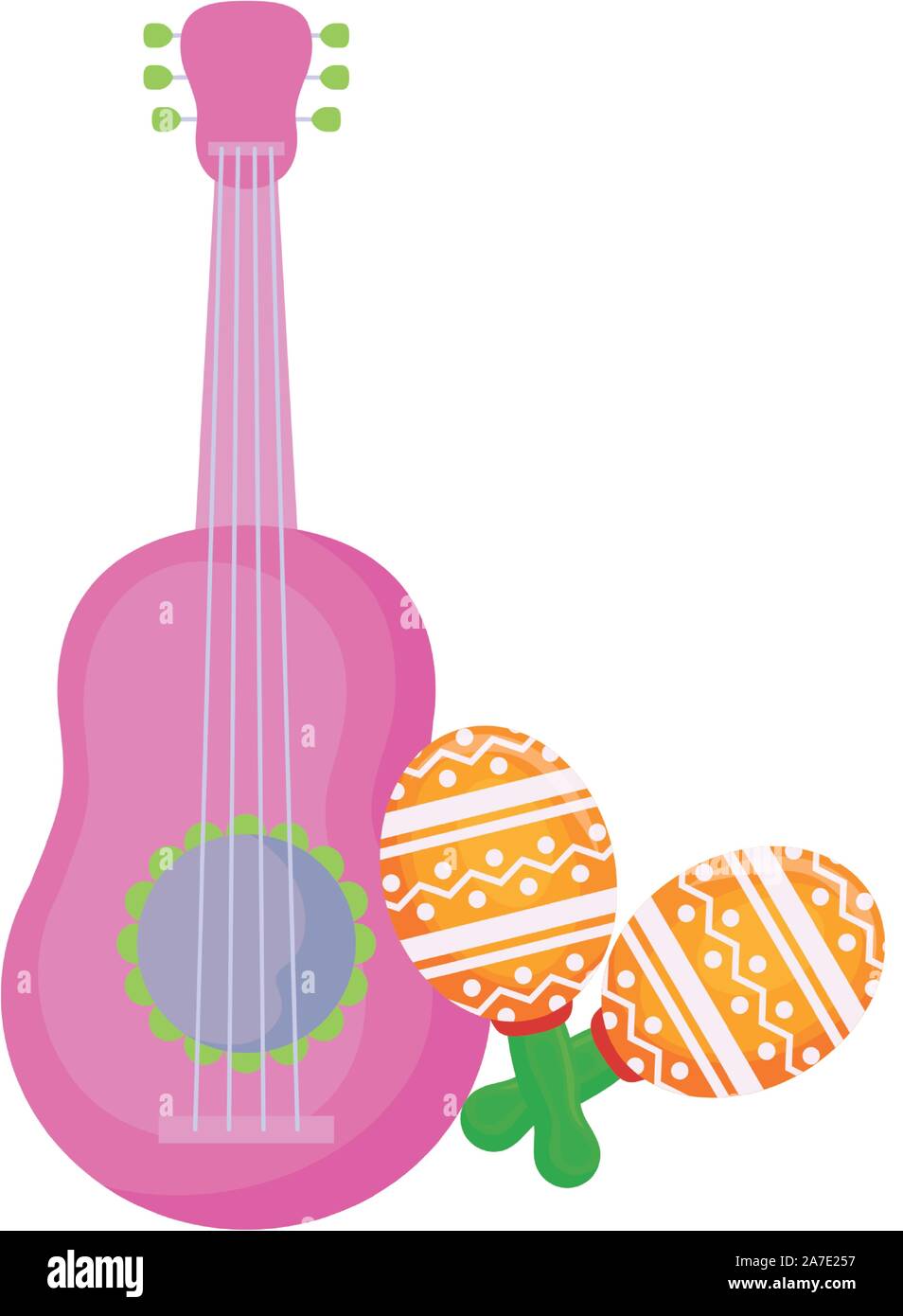 Guitarra con maracas icono mexicano aislados diseño ilustración