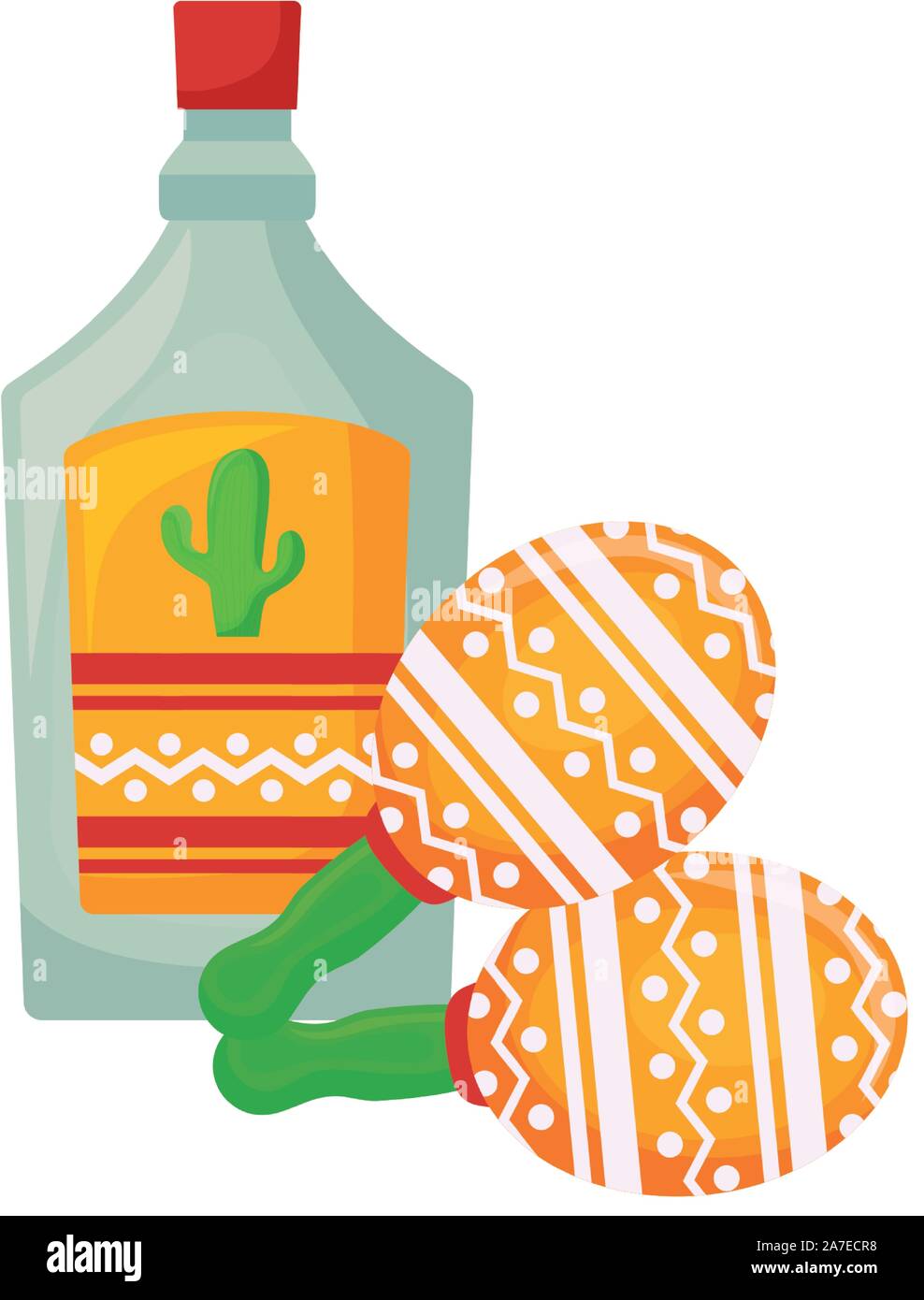 Las maracas con botella de tequila icono aislados diseño ilustración