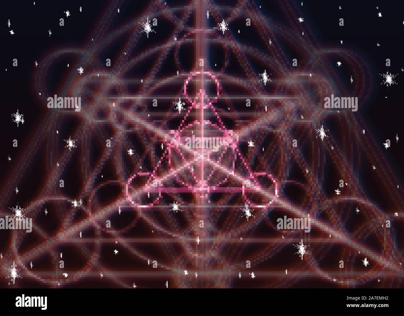 Símbolo del triángulo mágico se propaga la energía mística brillante en
