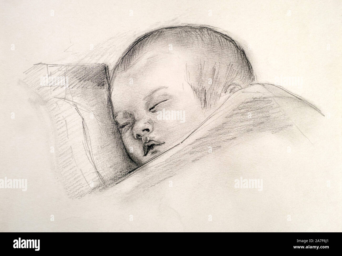 Bebé durmiendo. Lápiz de dibujo a mano alzada. Blanco y negro Fotografía de  stock - Alamy