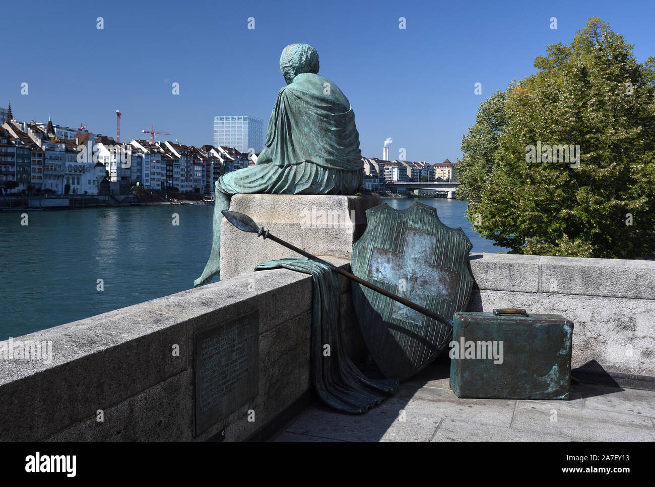 Helvetia estatua;medio puente;basel;Suiza Foto de stock