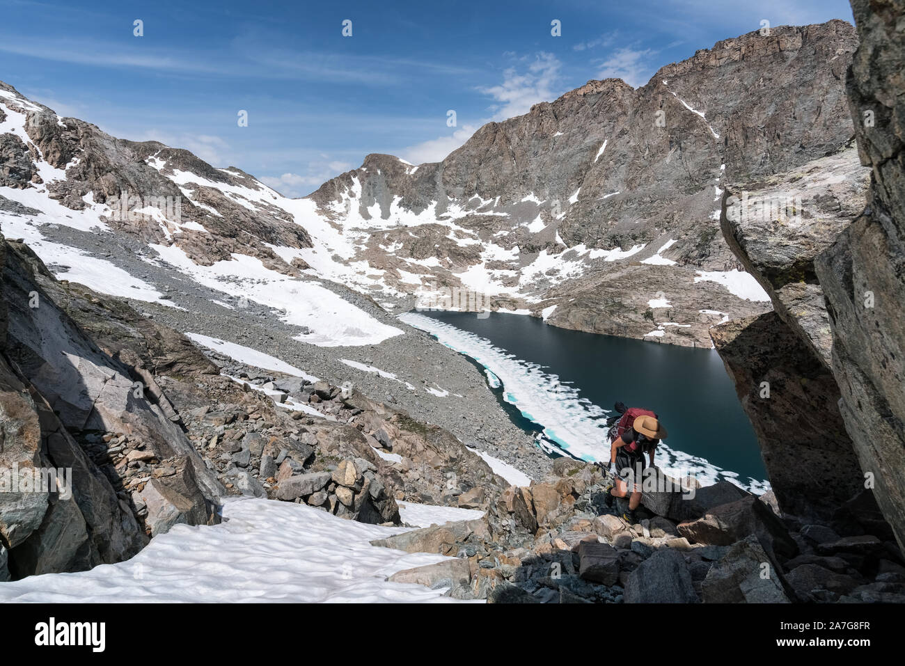 Senderismo en la Alta Ruta de Wind River, en Wyoming, EE.UU. Foto de stock