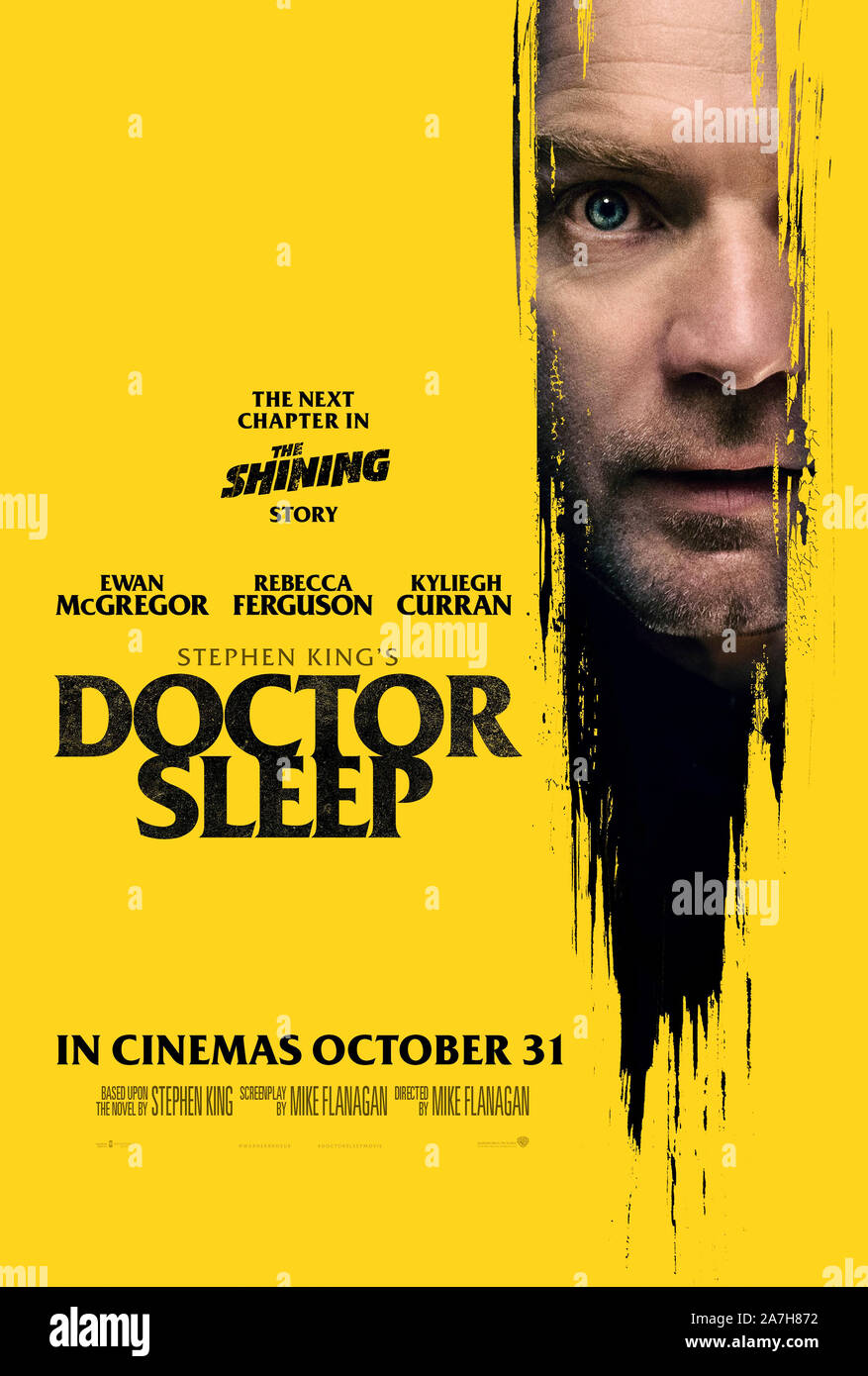 Doctor Sleep (2019), dirigida por Mike Flanagan y protagonizada por Rebecca Ferguson, Ewan McGregor y Jacob Tremblay. Adaptación de Stephen King's secuela de la brillante. Foto de stock
