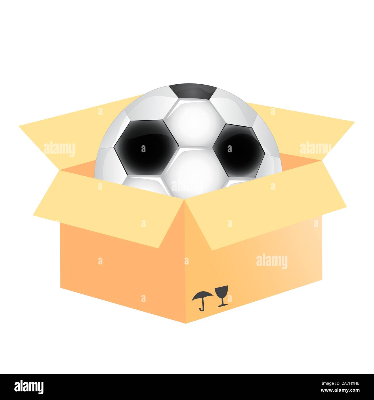 Inminente condado Inadecuado Pelota de fútbol en una caja de cartón. aislada ilustración vectorial  Imagen Vector de stock - Alamy