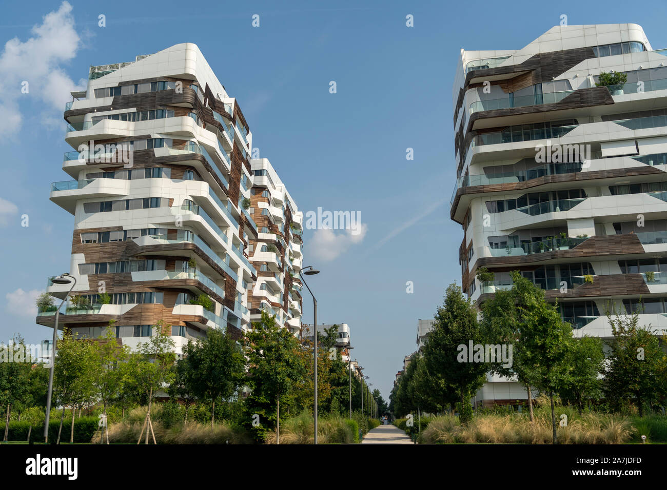 Milan, Italia: El Hadid modernos edificios residenciales en el nuevo área de Citylife Foto de stock