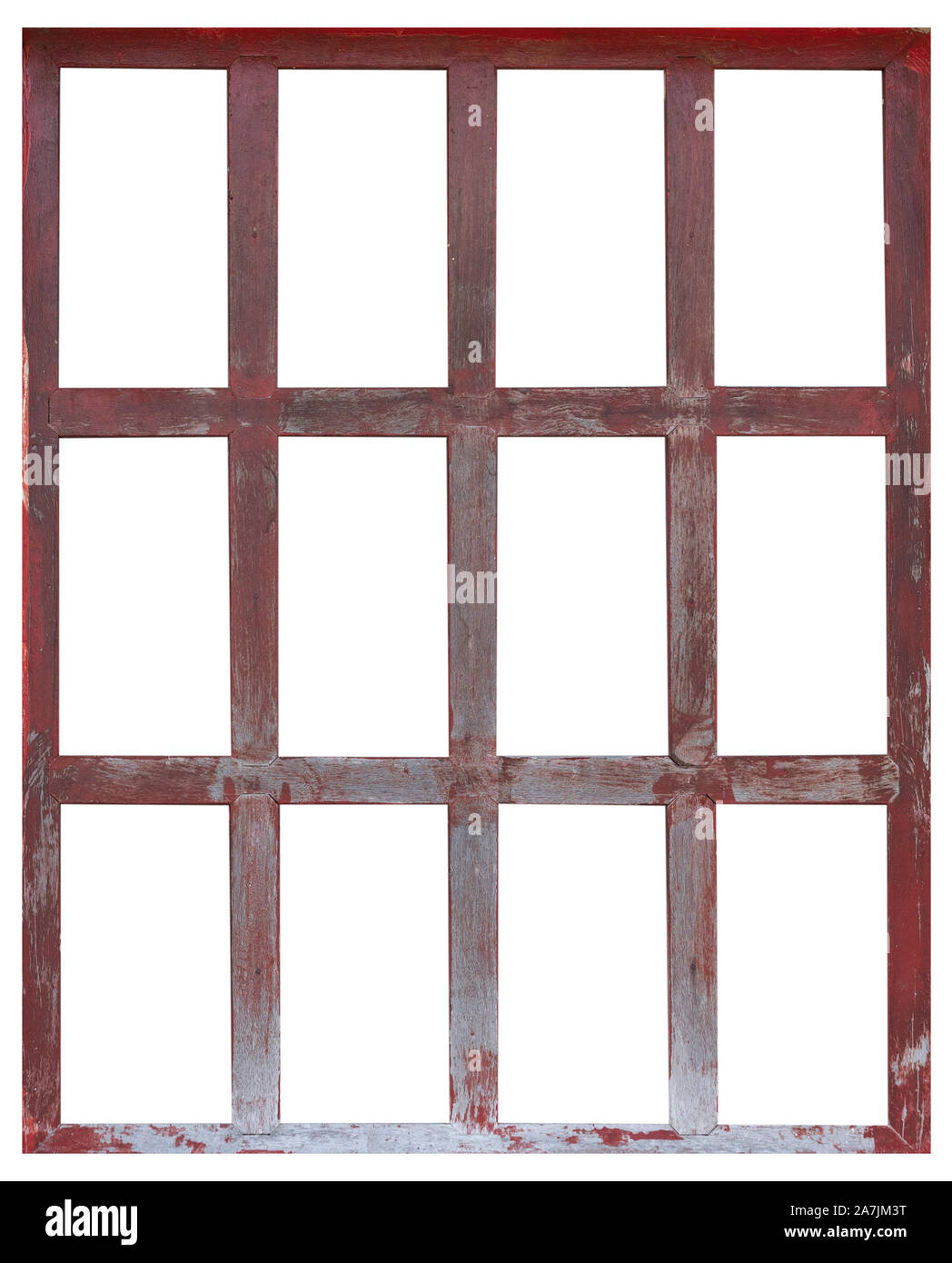 Marco de ventana de madera aislado sobre fondo blanco. Foto de stock