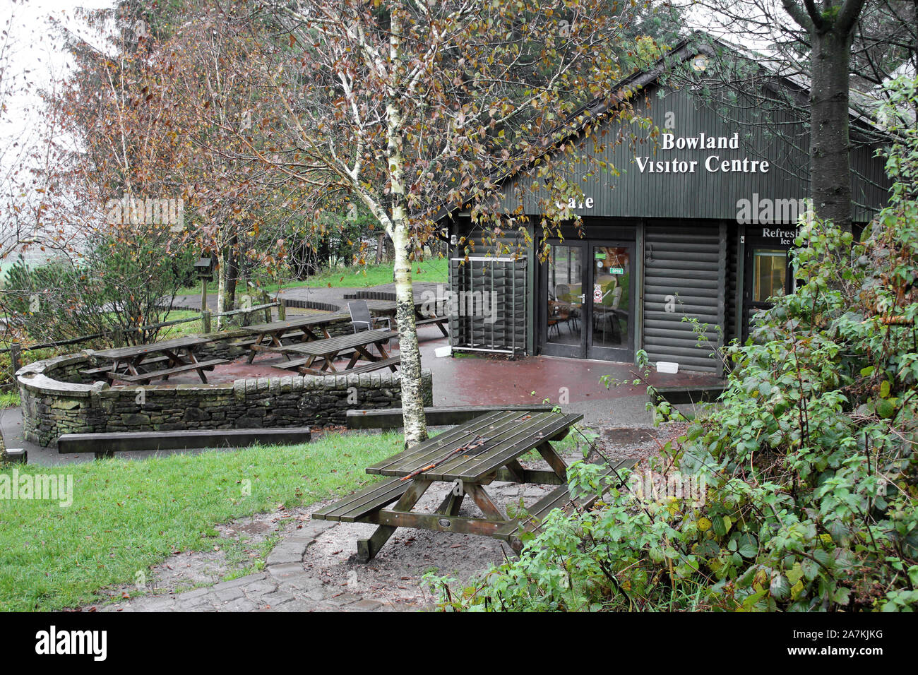 Bowland Visitor Center, baliza cayó Country Park, Lancashire, UK Foto de stock