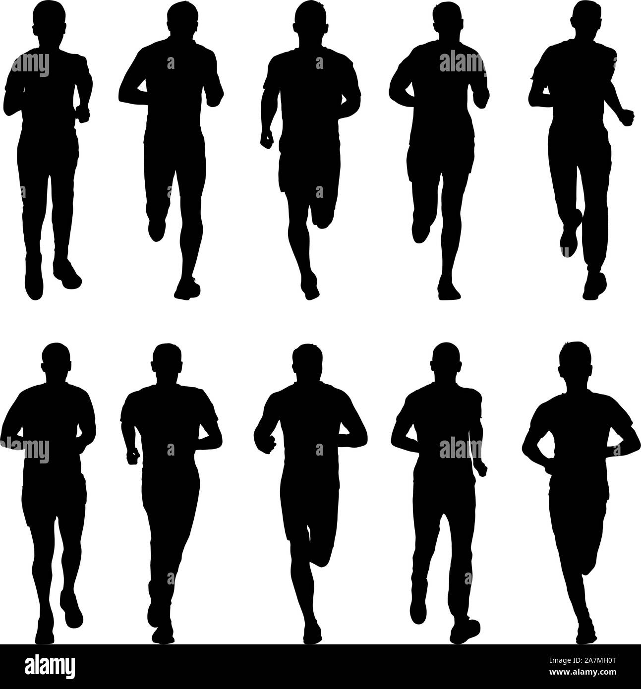 Conjunto de siluetas. Los corredores de sprint hombres. Ilustración del Vector