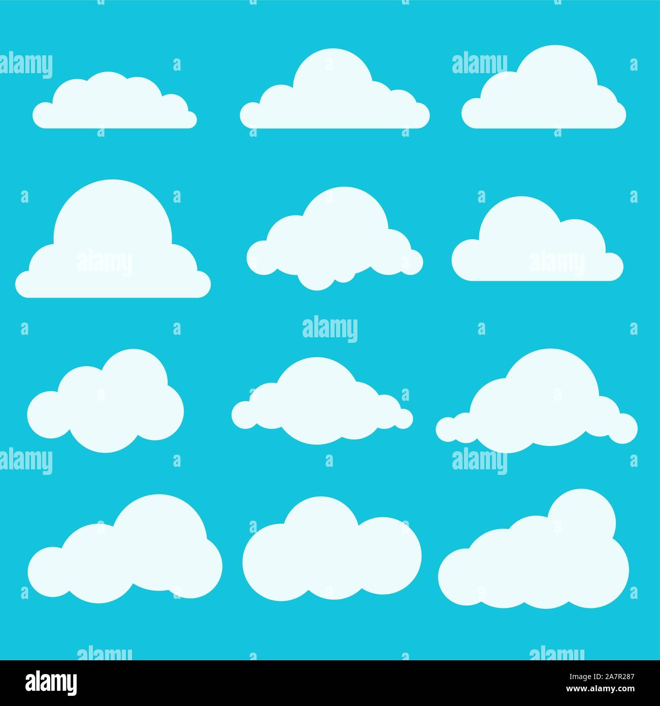 Conjunto de pequeñas nubes blancas en un estilo plano Ilustración del Vector