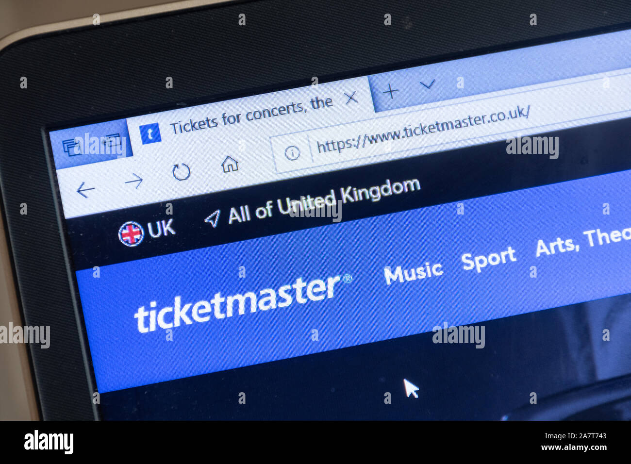 Sitio web Ticketmaster en un ordenador portátil que la venta de entradas para eventos de entretenimiento Foto de stock