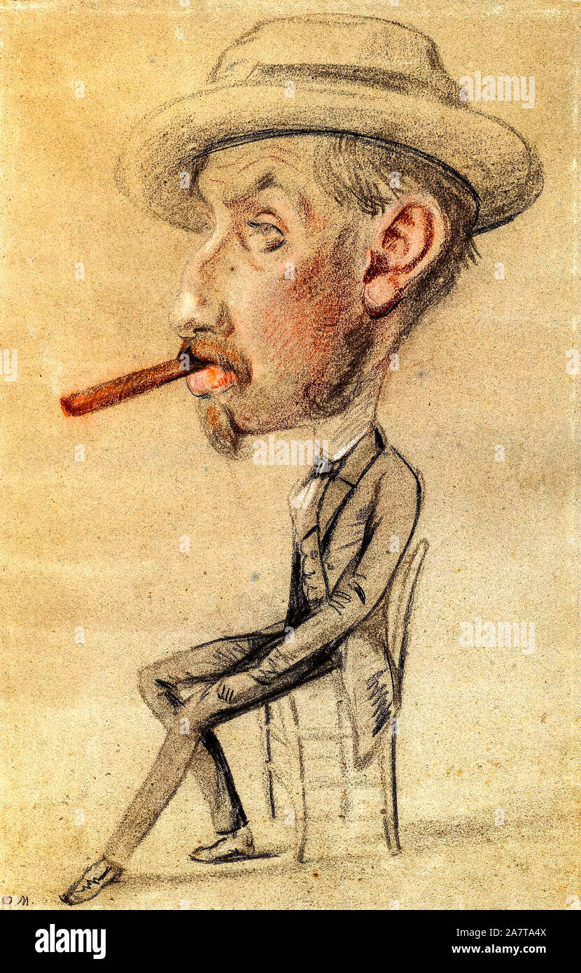 Claude Monet, una caricatura de un hombre con un gran cigarro, Portrait Drawing , 1855-1856 Foto de stock
