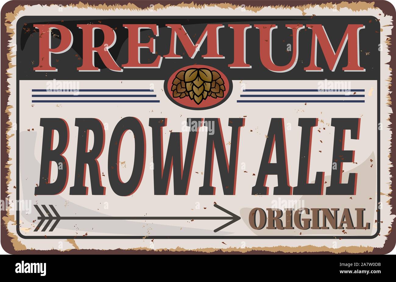 Premium brown ale cerveza artesanal sucio rusted insignia sobre fondo blanco. Ilustración del Vector