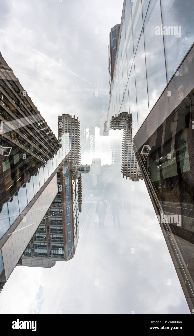 Ciudad de arquitectura londinense double exposed Foto de stock