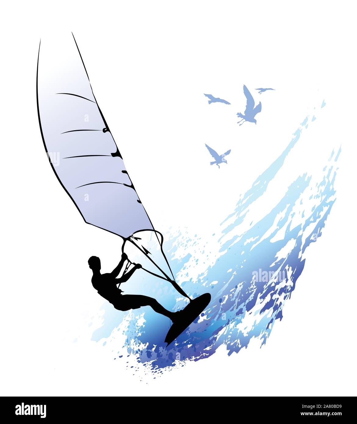 Surfer sobre una ola de mar Ilustración del Vector