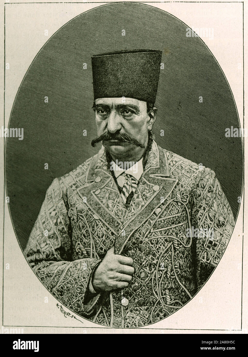 Portrait du Shah d'Irán, Nasr-Ed Nasr ed-Din (DIN) (regne de 1848 a 1896). Huecograbado de Thiriat, d'après une photographie, pour le recit illustrer 'la P Foto de stock