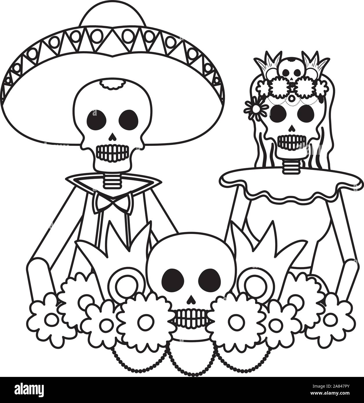 Catrina y mariachi par de caracteres Imagen Vector de stock - Alamy