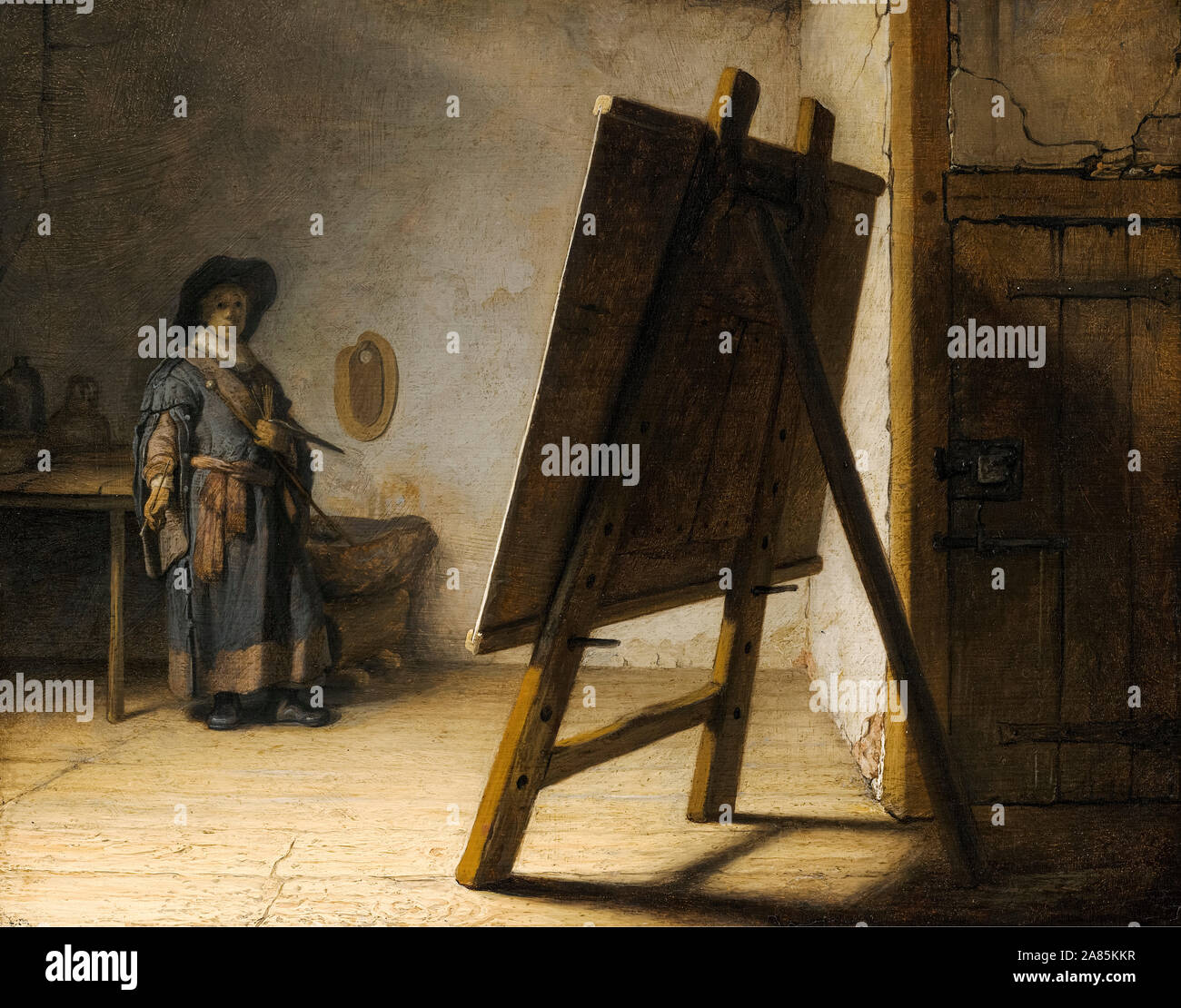 Rembrandt van Rijn, el artista en su estudio, pintura, 1626-1628 Foto de stock