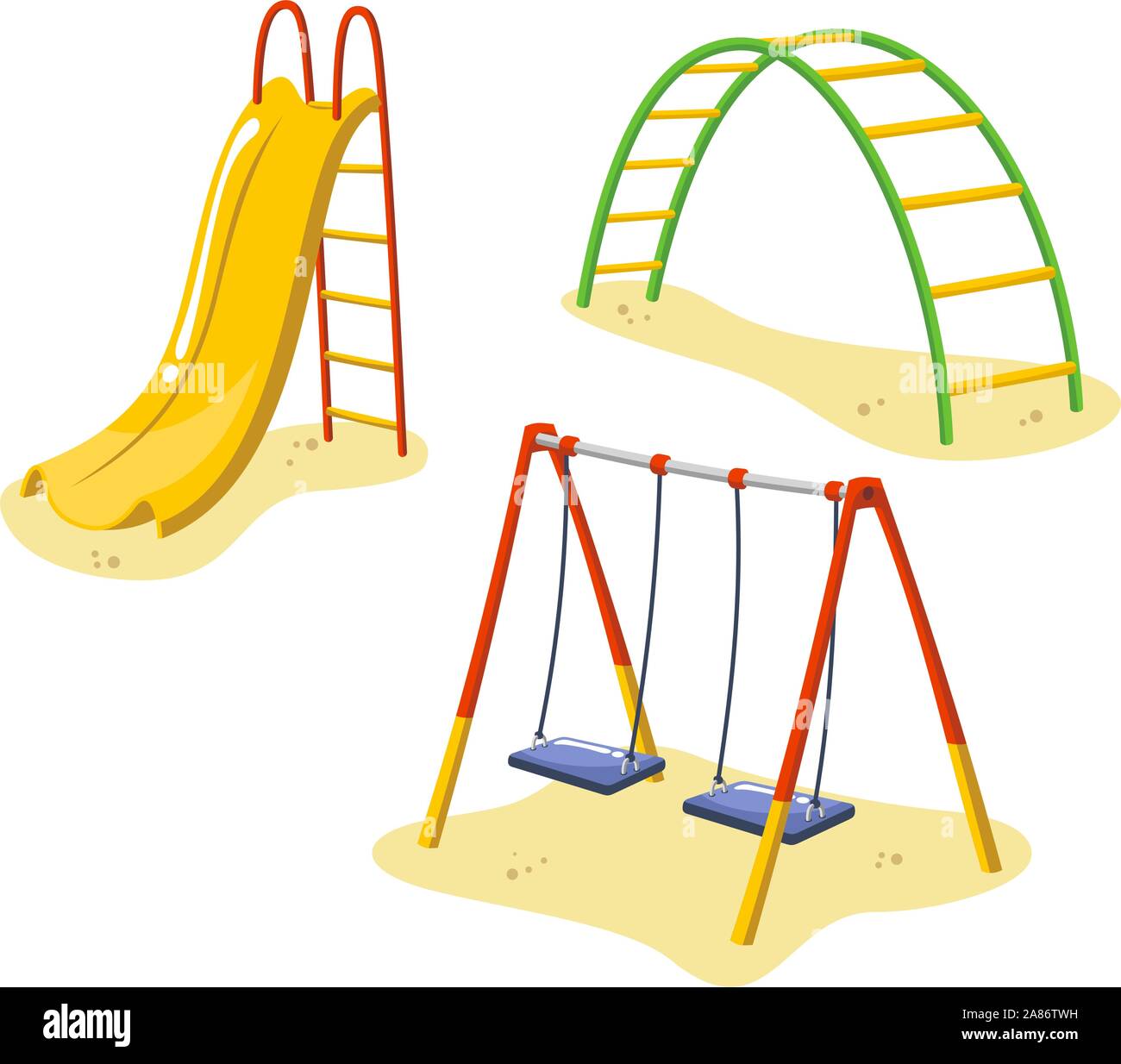 Equipamiento del parque infantil para niños jugando a las estaciones, con  trineos, tobogán y hamacas ilustración vectorial Imagen Vector de stock -  Alamy
