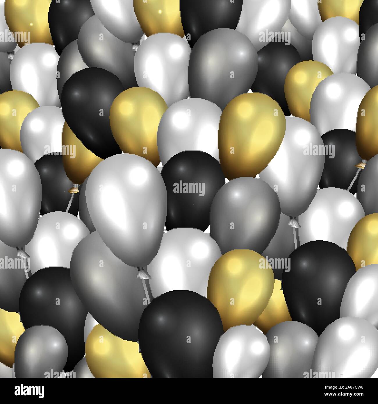 Negro dorado de helio y globos plateados de trama de fondo para