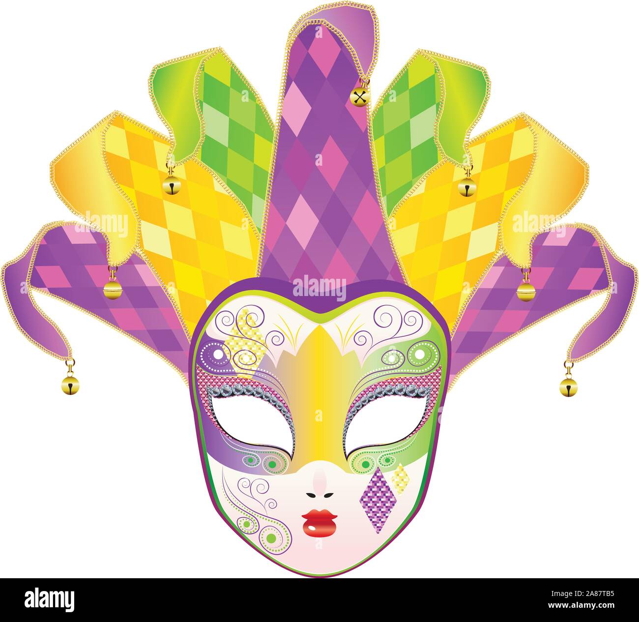 La máscara de carnaval de cara completa decorativa con jolly hat Imagen  Vector de stock - Alamy