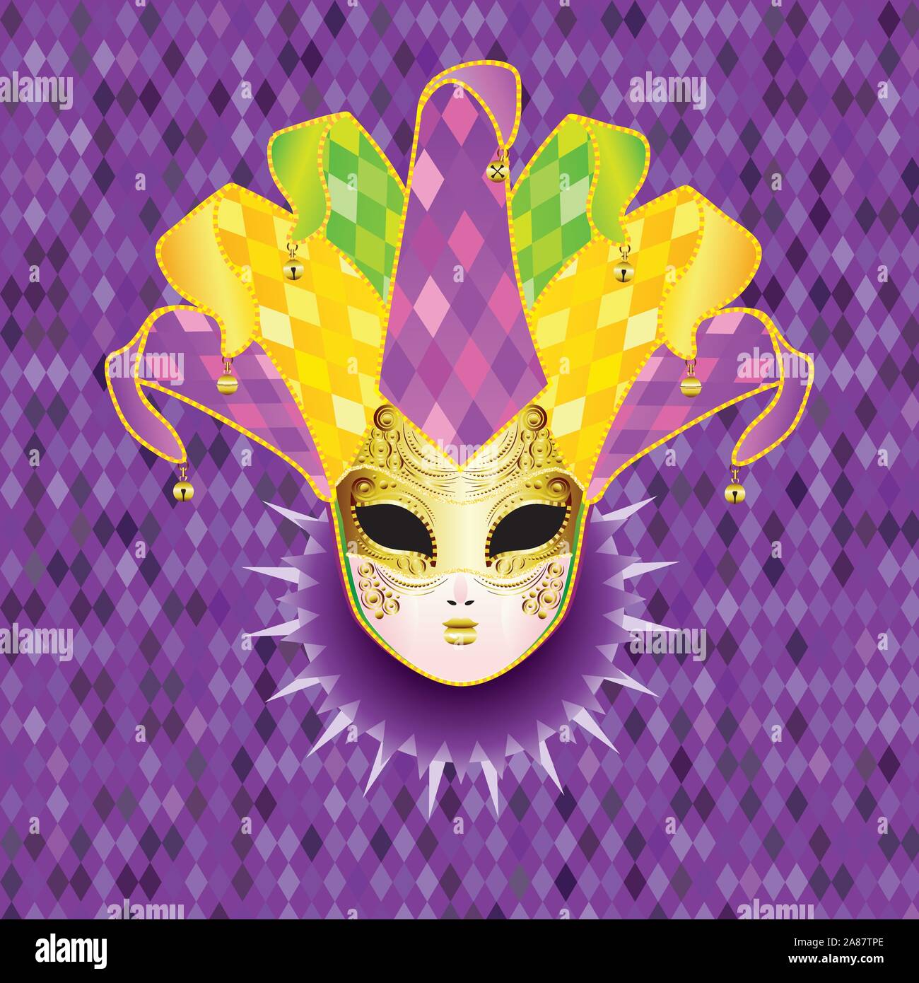 La máscara de carnaval de cara completa decorativa con jolly hat Imagen  Vector de stock - Alamy
