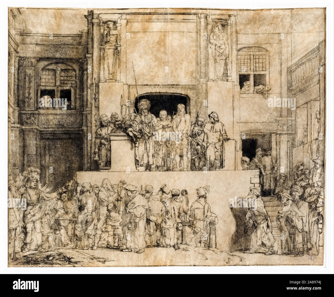 Rembrandt van Rijn, Cristo presentó al pueblo, (la placa oblonga), punto seco, 1655 Foto de stock