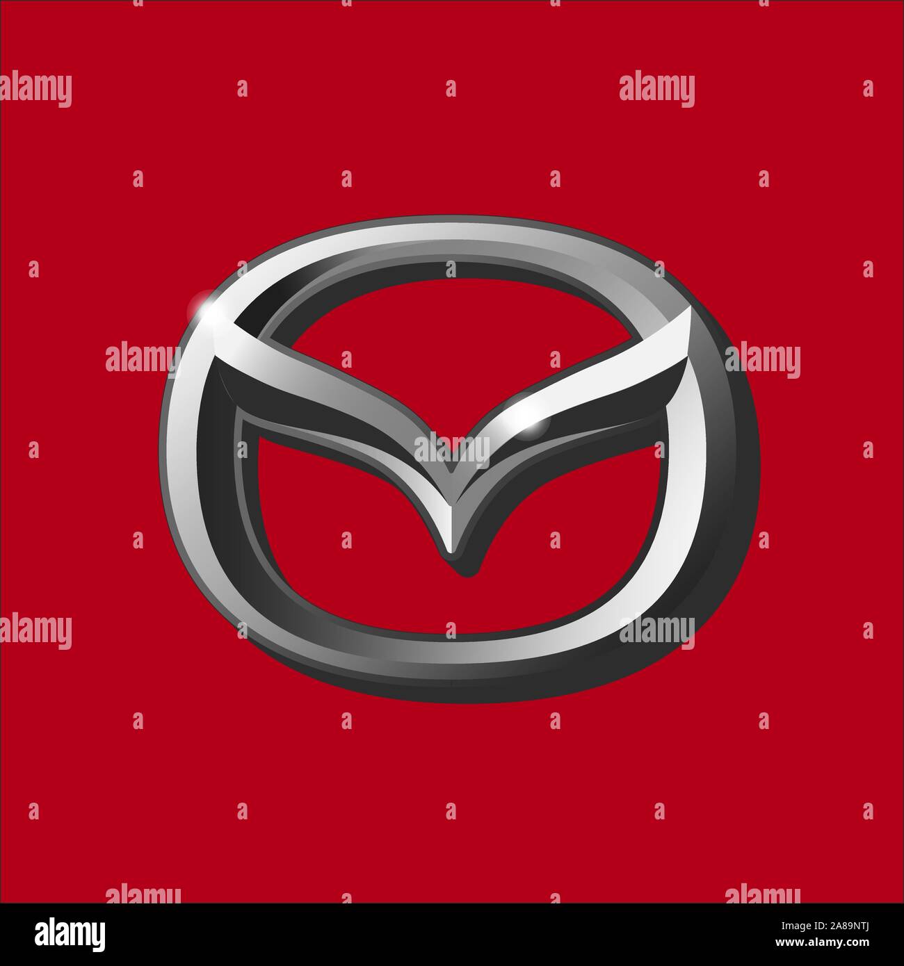 Vector de siver logotipo Mazda 3D con el lado negro sobre fondo rojo