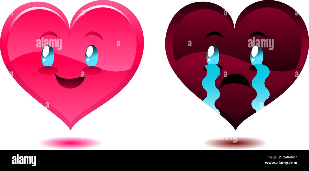 Dibujos animados rostros corazón brillante iconos vectoriales Ilustración del Vector
