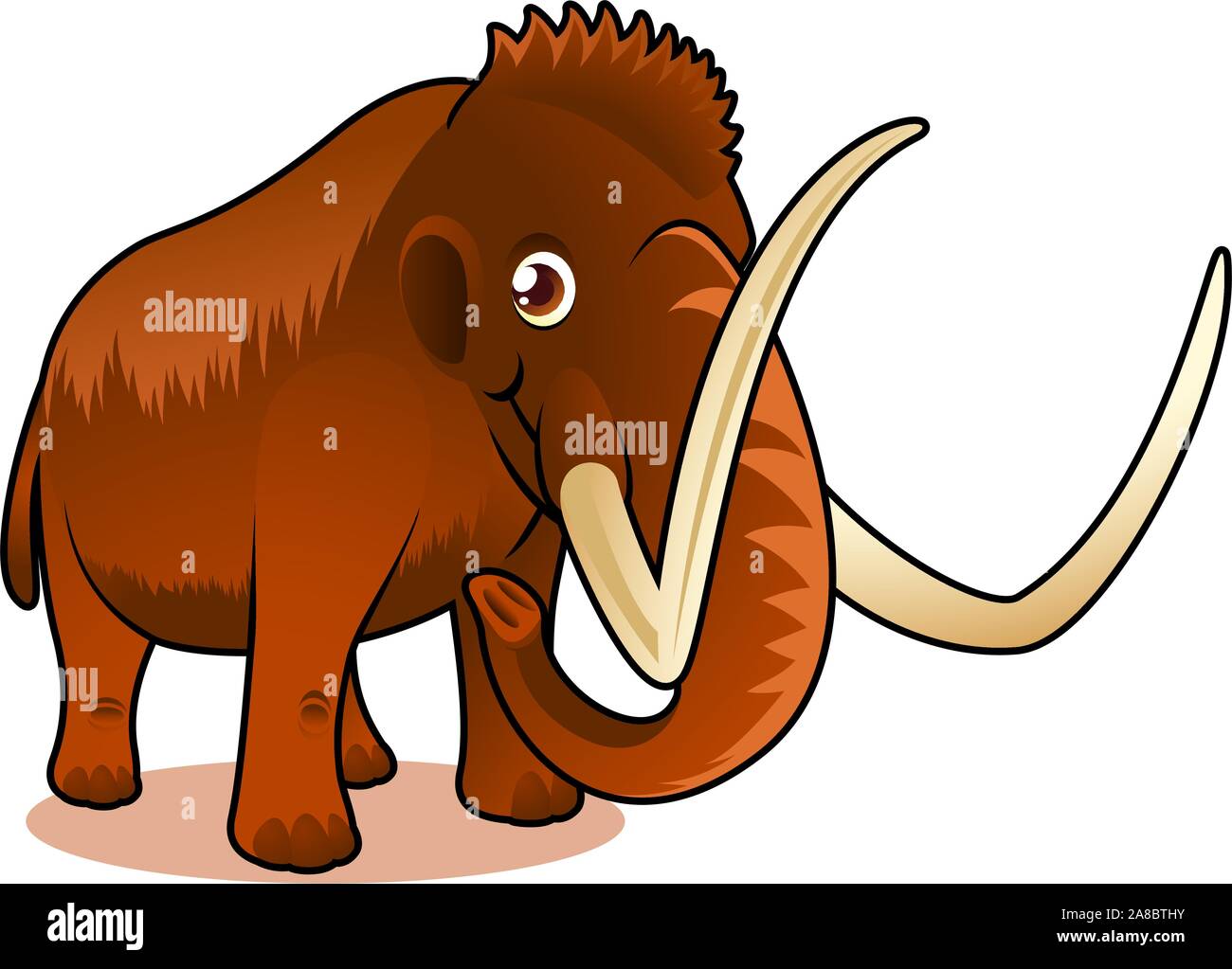 Cartoon brown mammoth sonriendo mostrando el tronco y tunk clara y firmemente de pie. Ilustración del Vector