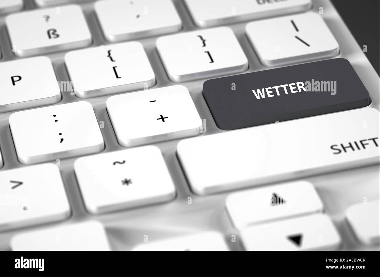 Weisse Computertastatur, belegte Sondertaste, Aufschrift, Wetter Foto de stock