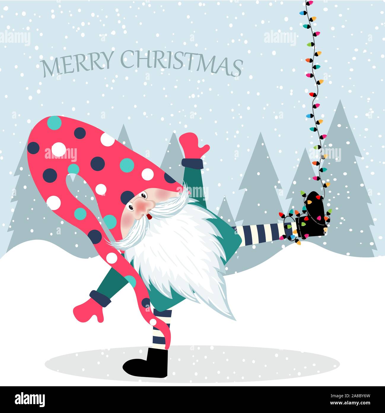 Hermoso diseño plano Tarjeta de Navidad divertidos colgantes de gnome.  Carteles de Navidad. Vector Imagen Vector de stock - Alamy