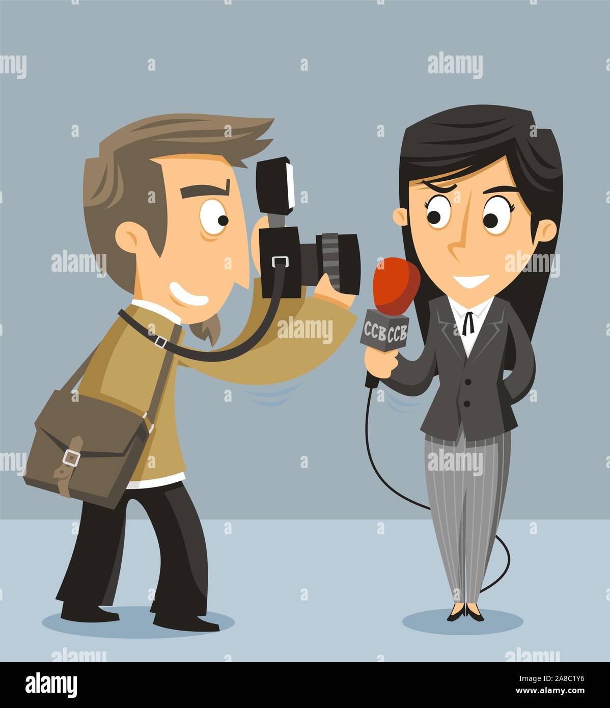 Periodista reportero de noticias con cámara, ilustración vectorial de  dibujos animados Imagen Vector de stock - Alamy