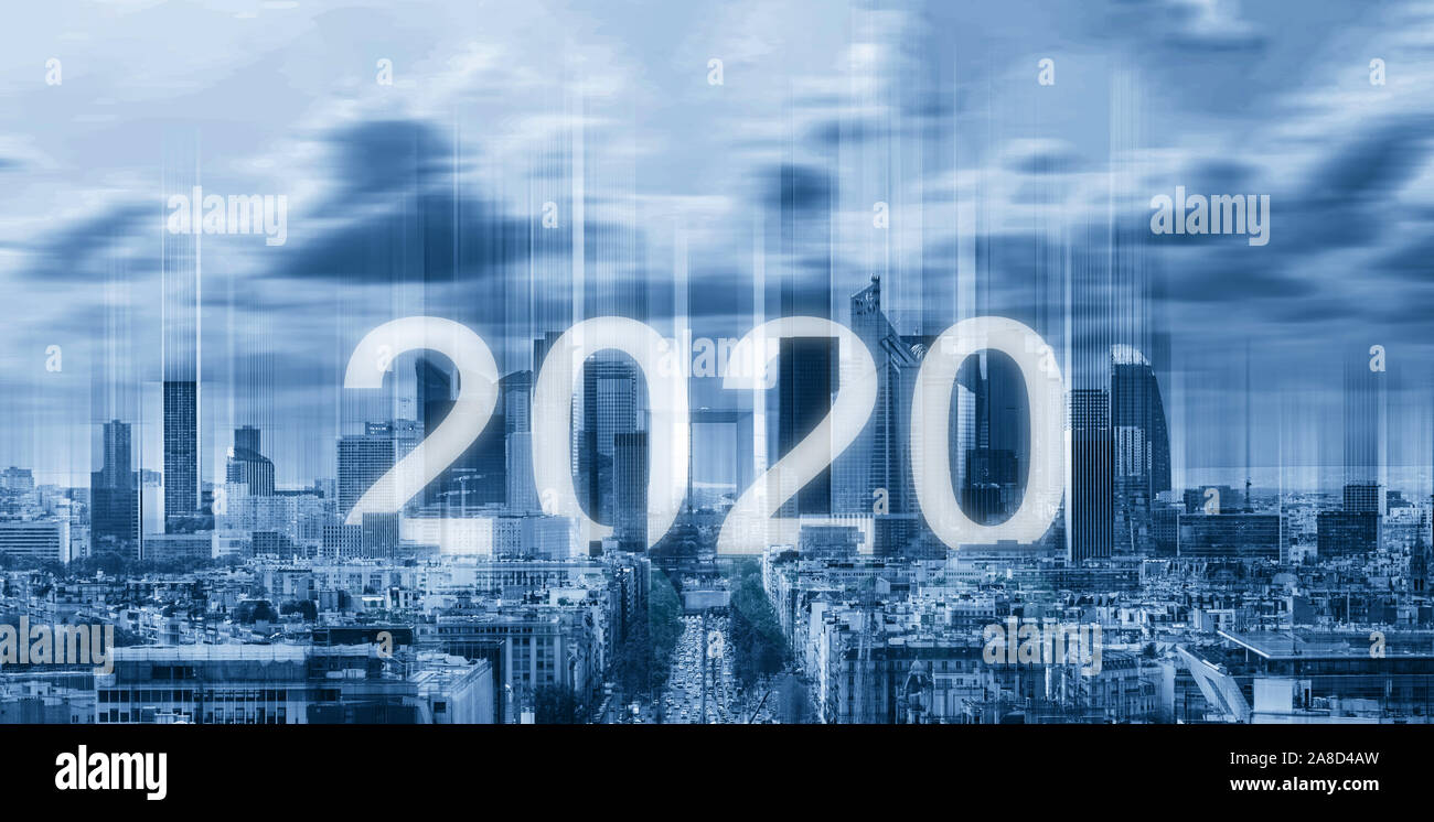 2020 en ciudad futurista Foto de stock
