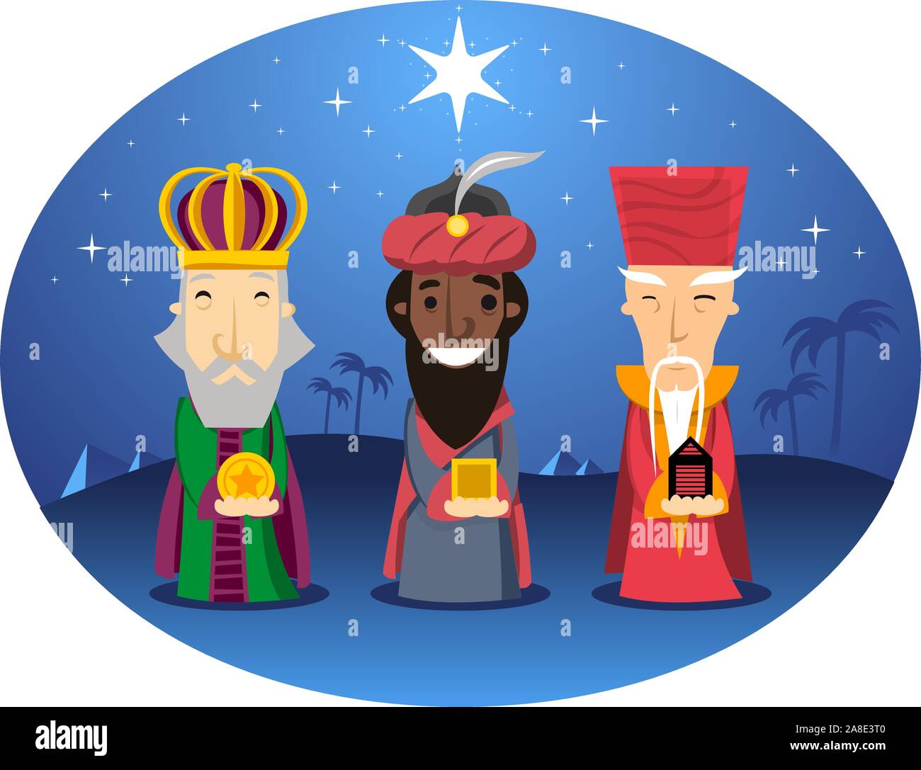 Los tres Reyes Magos en busca de Jesús Ilustración del Vector