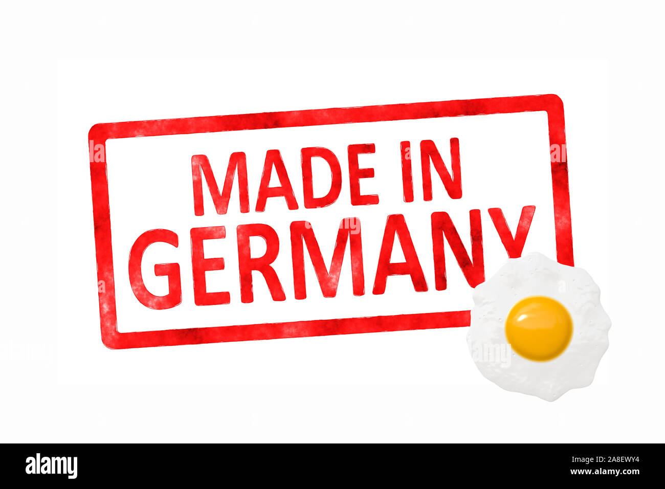 Ein Etikett mit der Aufschrift: "Made in Germany", mit Spiegelei, Foto de stock