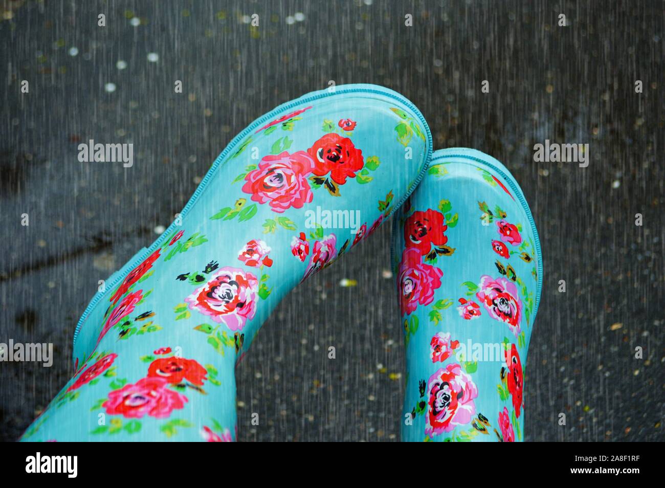 Día de lluvia en la temporada de primavera la lluvia y Rainboots Foto de stock
