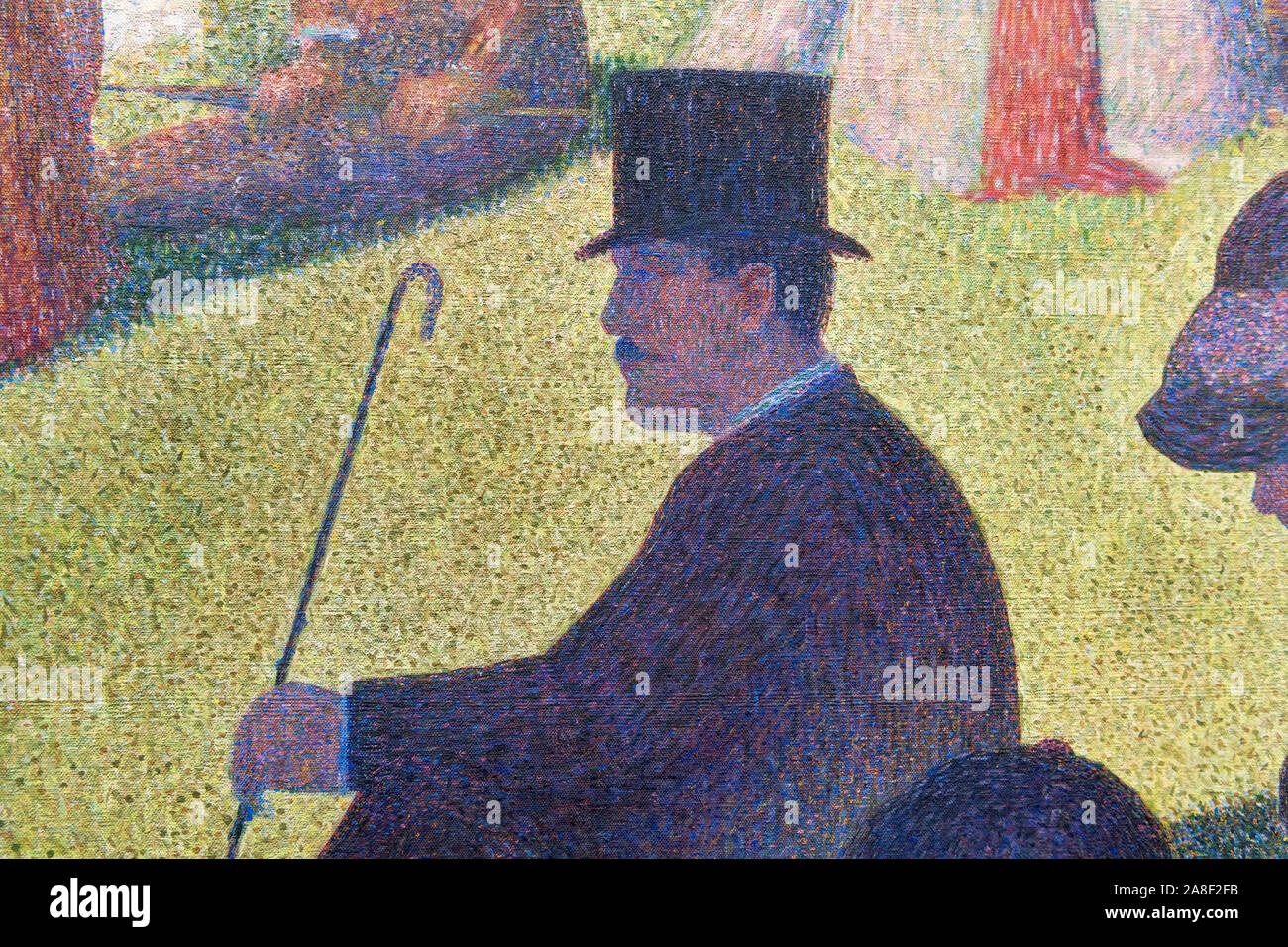 Detalle de la pintura "un domingo en la Grande Jatte" por Georges Seurat mostrando la técnica puntillista. Foto de stock