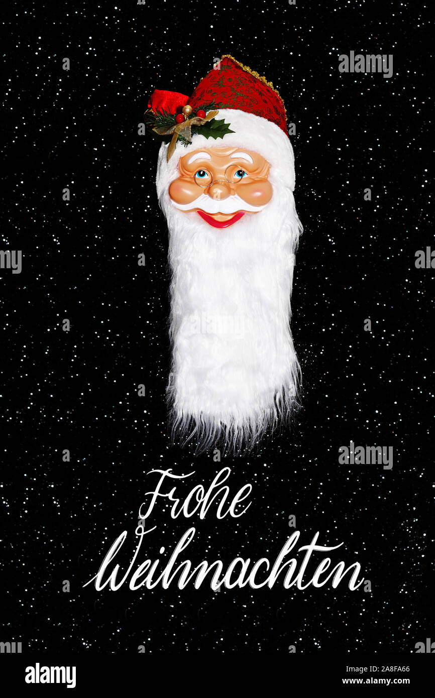 Weihnachtsmann, Santa Claus, Maske, vor Sternenhimmel, Frohe Weihnachten, Foto de stock