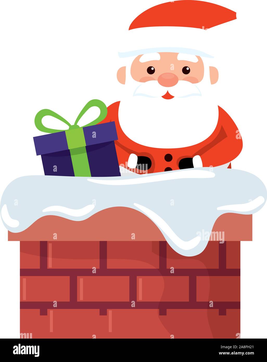 Feliz Navidad santa claus con caja de regalo en la chimenea Imagen Vector  de stock - Alamy