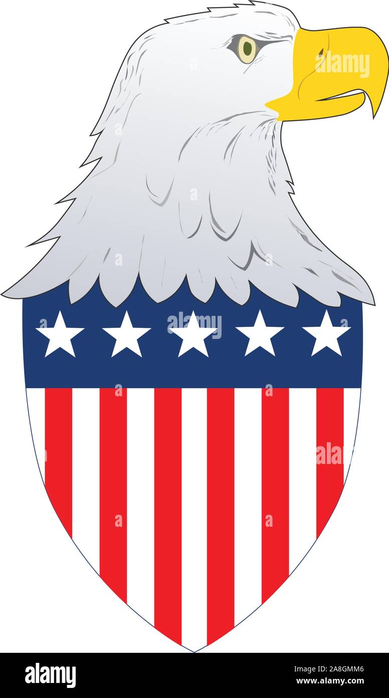 Insignia de la bandera americana el escudo con el águila mirando hacia el  lado con American Stars & Stripes bandera sobre fondo blanco aisladas  Imagen Vector de stock - Alamy