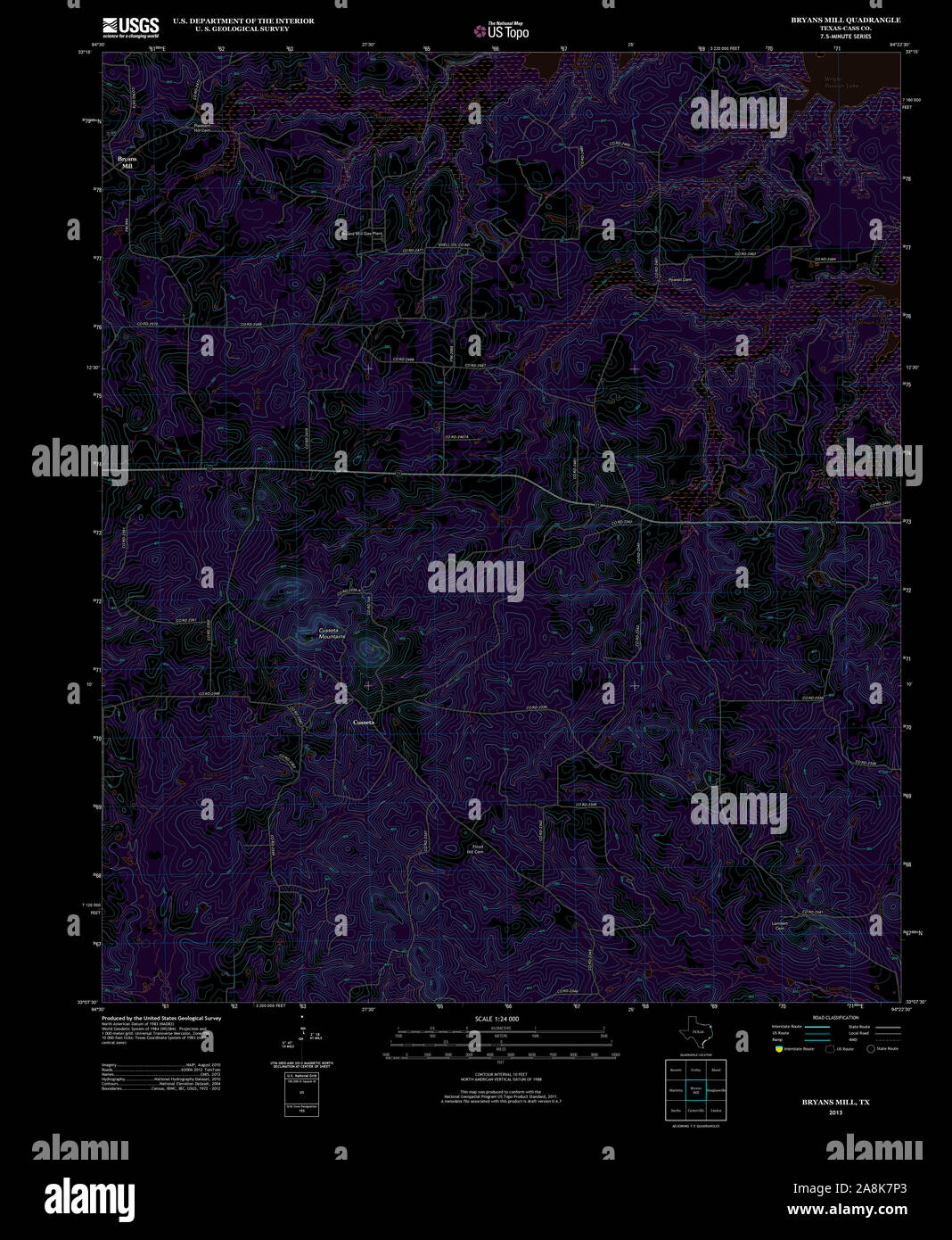 USGS Mapa TOPO TX Texas 20130116 Bryans Mill TM Restauración invertida