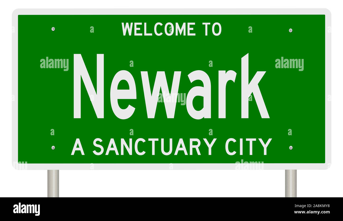 Representación de una autopista 3d verde Signo de Newark, una ciudad santuario Foto de stock
