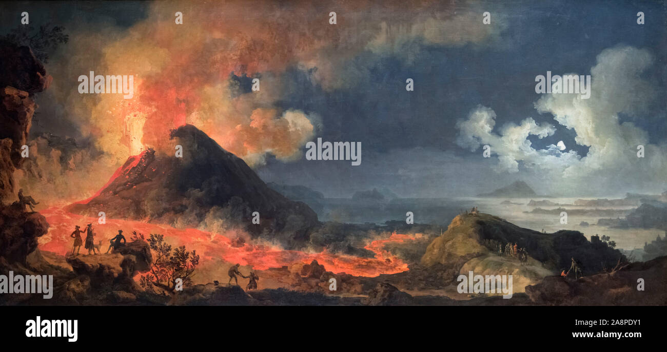 La erupción del Vesubio por Pierre-Jacques Volaire (c.1729-c.1793), óleo sobre lienzo, 1771 Foto de stock