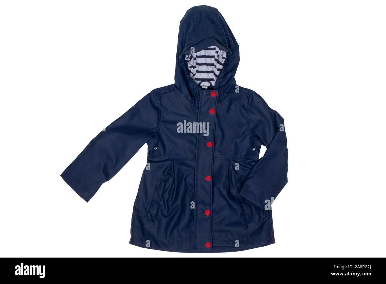 Chaqueta de lluvia. Cierre de cremallera azul marino impermeable elegante  chaqueta cortavientos y capucha para niñas aislado sobre un fondo blanco.  Moda para niños Fotografía de stock - Alamy