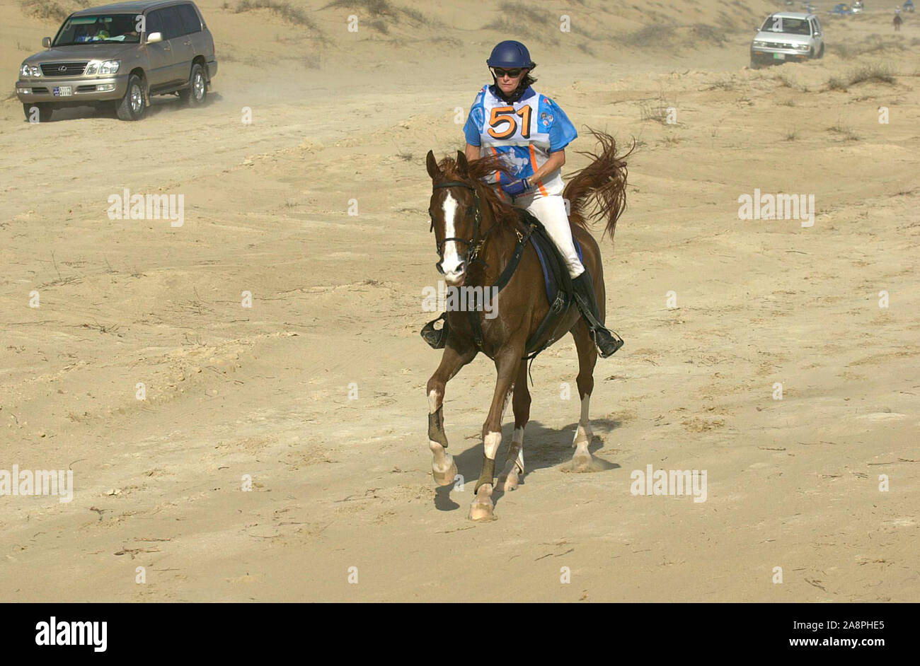FEI Copa Mundial de resistencia de los EAU CEI **** 130Km 2002, Jennifer Gilbertson (AUS) caballo Tullawulla Mista Foto de stock