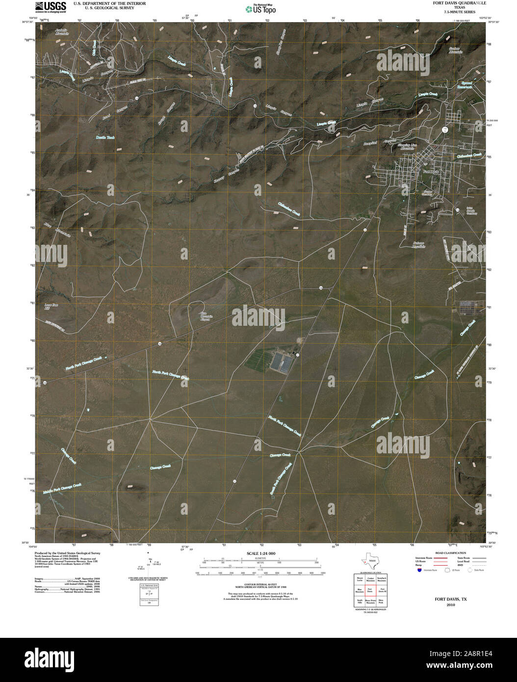 USGS Mapa TOPO TX Texas Fort Davis 20100917 TM Restauración Foto de stock