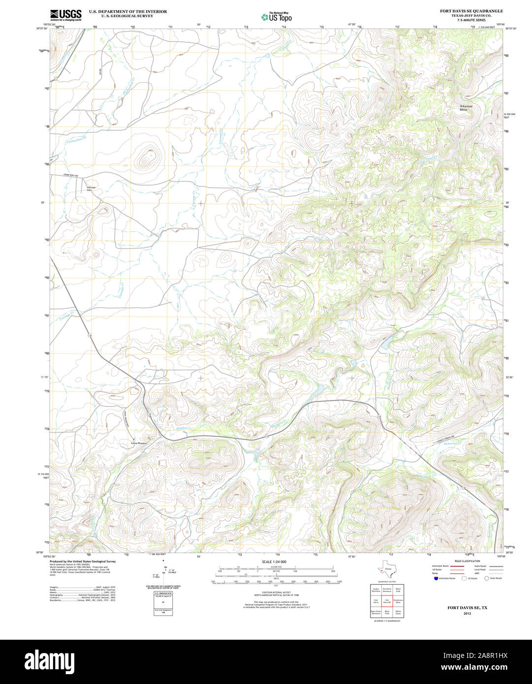 USGS Mapa TOPO TX Texas Fort Davis se 20121205 TM Restauración Foto de stock